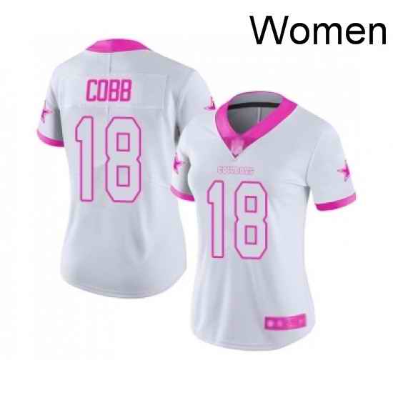 Womens Dallas Cowboys 18 Randall Cobb Limited White Pink Rush Fashion Football Jersey